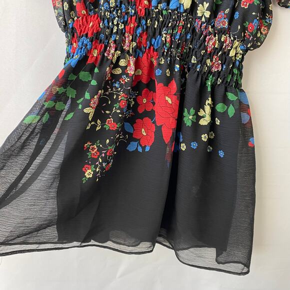 Studio 1940‎ Dark Floral Blouse Women L Black Red Smocked Cottagecore Whimsigoth - Picture 5 of 9